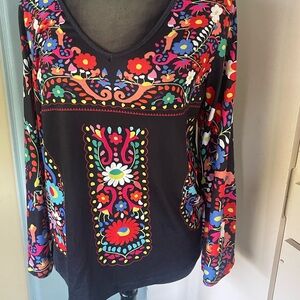 Black long sleeve  blouse Folkloric!